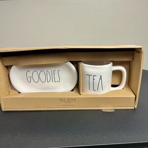 Rae Dunn White Goodies Plate and Tea Mug Set, new